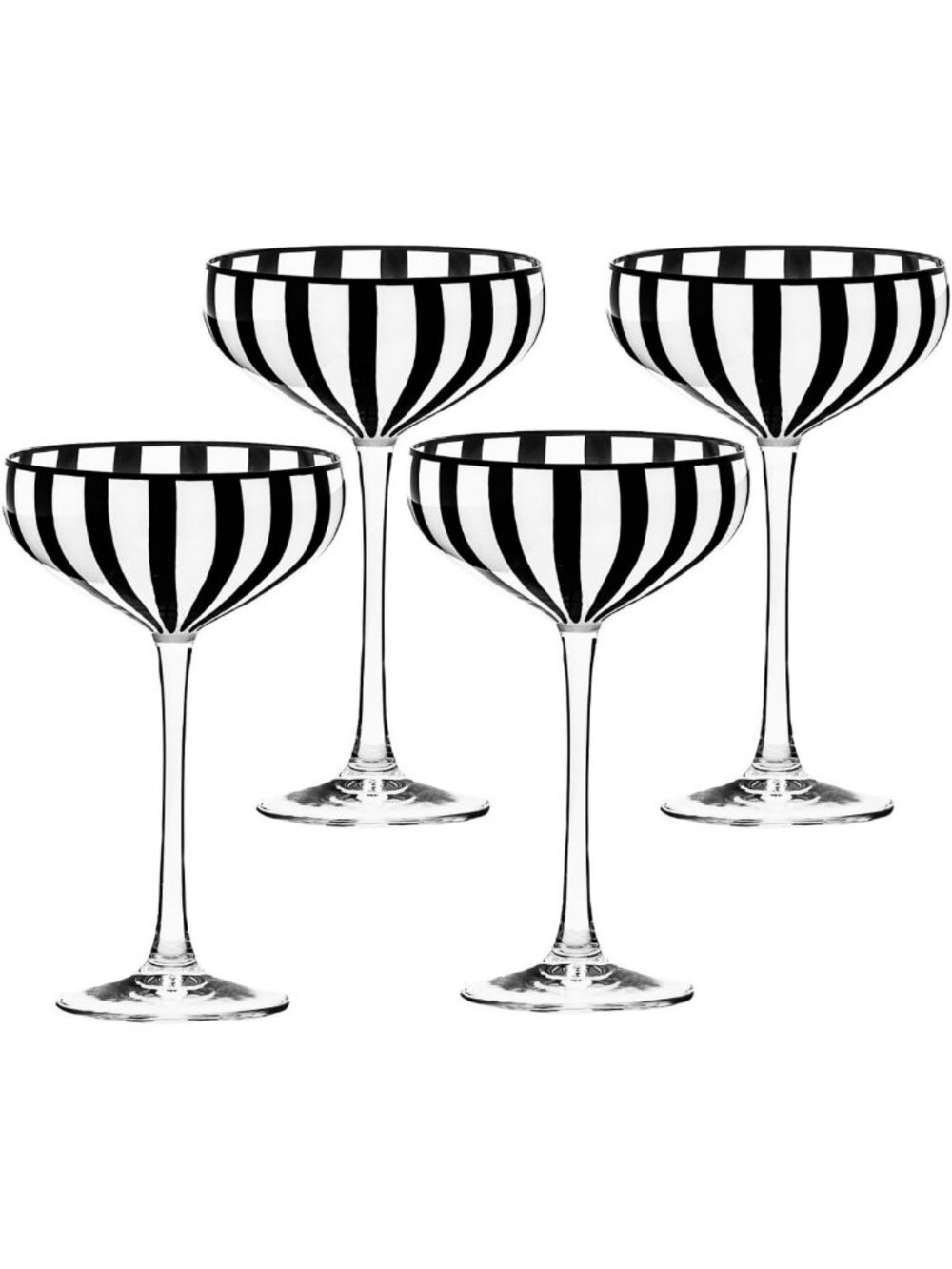 Chic Black & White Stripe Coupe Glassware Set of 4 - Elegant Dining Essentials